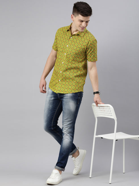 Yellow Printed Short Sleeves Shirt